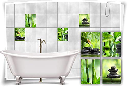 Fliesen-Aufkleber SPA Wellness Steine Bambus Wasser Grün Schwarz Bad WC Deko, 15x20cm fp5p389h-133525 von Medianlux