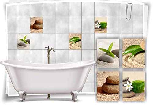 Medianlux Fliesen-Aufkleber SPA Wellness Wüste Steine Sand Blätter Blume Bad WC Deko, 15x20cm fp5p506h-134914 von Medianlux