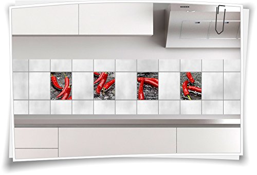 Medianlux Fliesenaufkleber Bild Fliesenbild Fliesen Aufkleber Chilli Hot Rot Küche FP3P4H, 20x25cm von Medianlux
