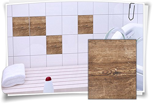 Medianlux Fliesenaufkleber Fliesen Aufkleber Holz Baum Kiefer Fichte Bad WC Küche Kachel Imitat Deko Holzimitat, 12 Stück, 20x25cm von Medianlux