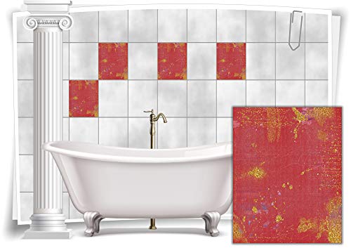 Medianlux Fliesenaufkleber Fliesen Aufkleber Vintage Nostalgie Retro Shabby Chic Rot Gold Küche Bad WC Deko, 12 Stück, 15x20cm m14m91h-75879 von Medianlux