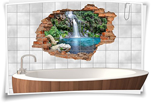 Medianlux Fliesenaufkleber Fliesenbild Aufkleber Sticker Wanddurchbruch Natur Klippen Wasserfall See, 105x70cm, 20x25cm (BxH) von Medianlux