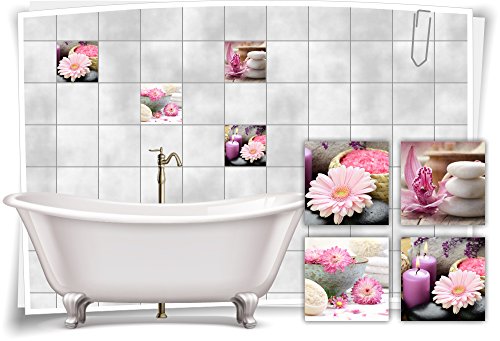 Medianlux Fliesenaufkleber Fliesenbild Blumen Orchidee SPA Wellness Aufkleber Deko Bad Kerzen Fliesen Dekoration Badezimmer, 20x20cm fp5p9q-57851 von Medianlux