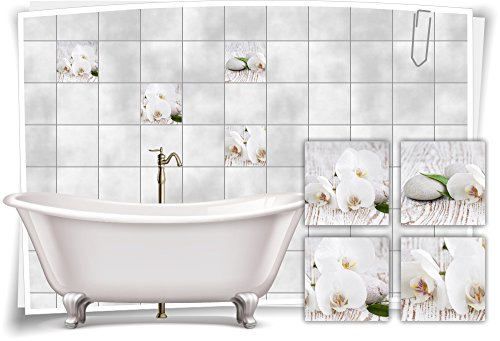 Medianlux Fliesenaufkleber Fliesenbild Blumen weiße Orchidee SPA Wellness Aufkleber Deko Bad Fliesen Badezimmer, 10x10cm fp5p4q-57515 von Medianlux