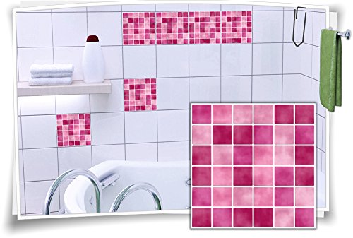 Medianlux Fliesenaufkleber Fliesenbild Fliesen Aufkleber Fliesenimitat Mosaik Pink, 8 Stück, 15x15cm von Medianlux