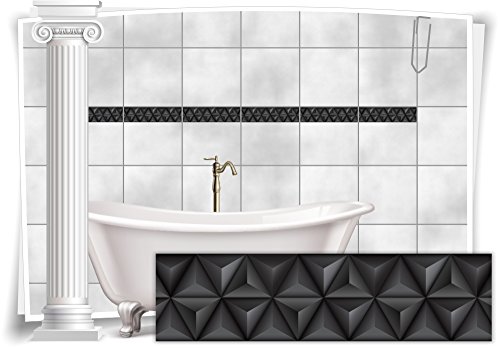 Fliesenaufkleber Fliesenbild Fliesen Aufkleber Mosaik Schwarz Kachel Bad WC Küche Deko Kachel Badezimmer, 20 Stück, 25x6,5cm (BxH) von Medianlux