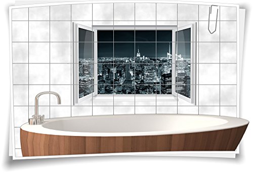 Medianlux Fliesenaufkleber Fliesenbild Fliesen Aufkleber Sticker New York Skyline City Bad Big Apple WC Deko, 105x70cm, 15x20cm (BxH) von Medianlux