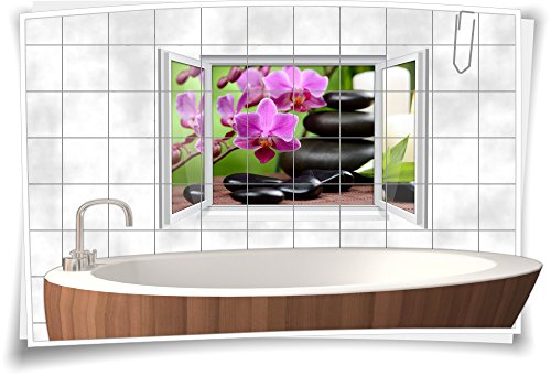 Medianlux Fliesenaufkleber Fliesenbild Fliesen Aufkleber Sticker Zen SPA Wellness Orchidee Steine Bad WC Deko, 105x70cm, 20x25cm (BxH) von Medianlux