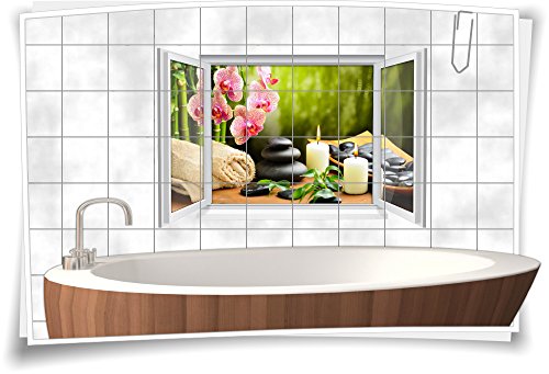 Medianlux Fliesenaufkleber Fliesenbild Fliesen Aufkleber Sticker Zen Wellness SPA Orchidee Steine Bad WC Deko, 75x50cm, 20x25cm (BxH) von Medianlux