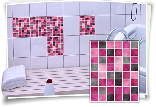 Medianlux Fliesenaufkleber Fliesenbild Fliesen Fliesenimitat Aufkleber Mosaik Pink Schwarz, 8 Stück, 20x25cm von Medianlux