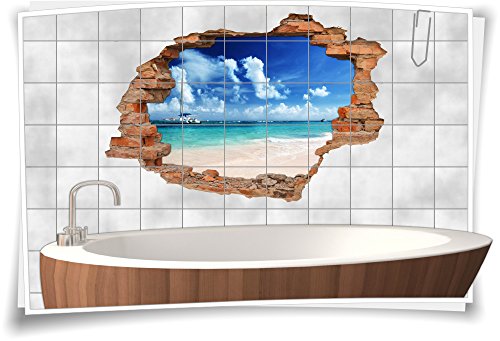 Medianlux Fliesenaufkleber Fliesenbild Fliesenaufkleber Wanddurchbruch Strand Meer Bad, 120x80cm, 20x25cm (BxH) von Medianlux