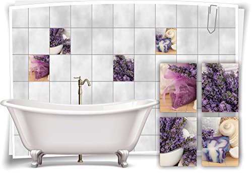 Medianlux Fliesenaufkleber Fliesenbild Lavendel Wachs Muschel Violett Wellness SPA Aufkleber Sticker Deko WC Bad WC, 20x25cm fp5p114h-71158 von Medianlux