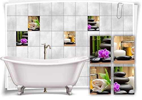 Medianlux Fliesenaufkleber Fliesenbild Orchidee Kerze Bambus Kräuter Steine Wellness SPA Aufkleber Deko Bad WC, 15x20cm fp5p166h-76545 von Medianlux