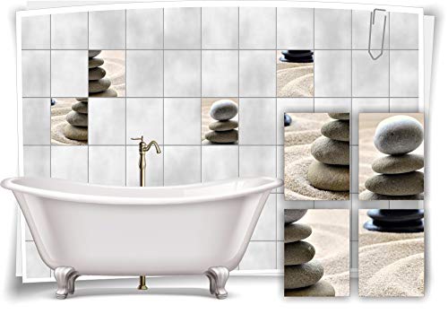 Medianlux Fliesenaufkleber Fliesenbild Sand Steine Wellness SPA Grau Aufkleber Deko Bad WC, 15x20cm fp5p200h-82312 von Medianlux