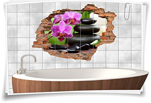 Medianlux Fliesenaufkleber Fliesenbild Wanddurchbruch Aufkleber Sticker Wellness Entspannung Zen Orchidee, 90x60cm, 20x25cm (BxH) von Medianlux