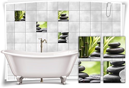 Medianlux Fliesenaufkleber Fliesenbild Zen Steine Bambus Grün Wellness SPA Aufkleber Sticker Deko Bad WC, 10x10cm fp5p149q-71803 von Medianlux
