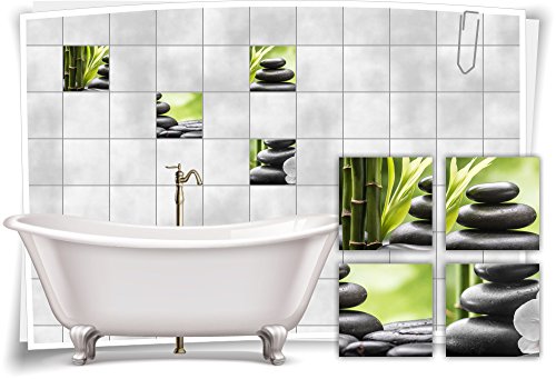 Medianlux Fliesenaufkleber Fliesenbild Zen Steine Bambus Grün Wellness SPA Aufkleber Sticker Deko Bad WC, 25x25cm fp5p149q-71802 von Medianlux