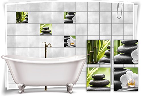 Medianlux Fliesenaufkleber Fliesenbild Zen Steine Blüte Bambus Grün Wellness SPA Aufkleber Sticker Deko Bad WC, 15x15cm fp5p150q-71814 von Medianlux