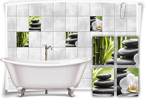 Medianlux Fliesenaufkleber Fliesenbild Zen Steine Blüte Bambus Grün Wellness SPA Aufkleber Sticker Deko Bad WC, 15x20cm fp5p150h-71810 von Medianlux
