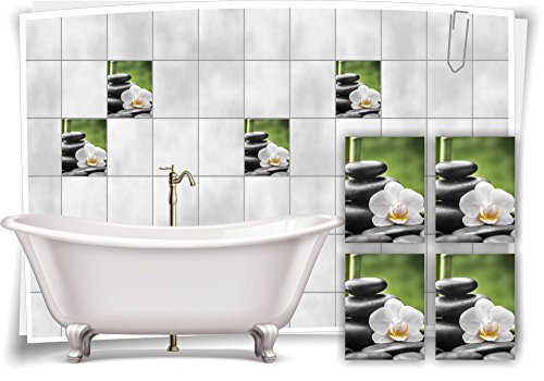 Medianlux Fliesenaufkleber Fliesenbild Zen Steine Blüte Bambus Grün Wellness SPA Aufkleber Sticker Deko Bad WC, 20x25cm fp5p153h-74121 von Medianlux