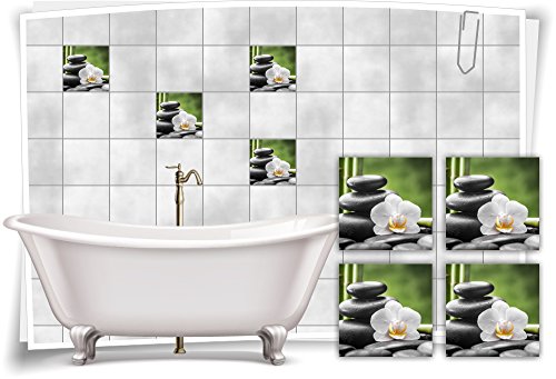 Medianlux Fliesenaufkleber Fliesenbild Zen Steine Blüte Bambus Grün Wellness SPA Aufkleber Sticker Deko Bad WC, 15x15cm fp5p153q-74126 von Medianlux