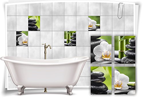 Medianlux Fliesenaufkleber Fliesenbild Zen Steine Blüte Bambus Grün Wellness SPA Aufkleber Sticker Deko Bad WC, 15x20cm fp5p152h-74109 von Medianlux