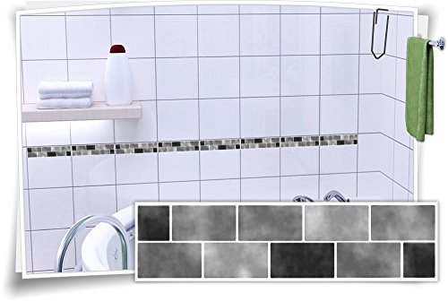 Medianlux Fliesenaufkleber Fliesenbordüre Bordüre Mosaik Grau Kachel Aufkleber FB2, 4 Stück, 10x2,6cm (BxH) von Medianlux
