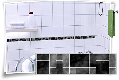 Medianlux Fliesenaufkleber Fliesenbordüre Bordüre Mosaik Schwarz Kachel Aufkleber FB5, 20 Stück, 25x6,5cm (BxH) von Medianlux