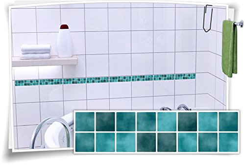 Medianlux Fliesenaufkleber Fliesenbordüre Bordüre Mosaik Türkis Kachel Aufkleber FB1, 8 Stück, 30x7,8cm (BxH) von Medianlux