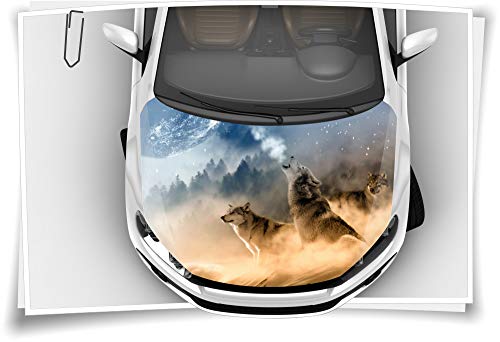 Medianlux Motorhaube Auto-Aufkleber Wölfe Wald Mond Nebel Wildnis Steinschlag-Schutz-Folie Airbrush Tuning Car-Wrapping Luftkanalfolie Digitaldruck Folierung von Medianlux