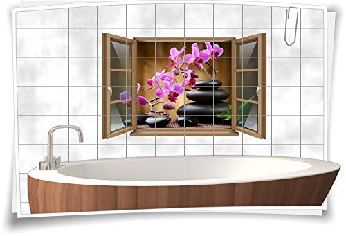 Medianlux Wand-Tattoo Wand-Bild Fenster SPA Wellness Orchideen Steine Entspannung Deko Wohnzimmer Küche Aufkleber Folie Digitaldruck, 120x78cm, 20x25cm (BxH) von Medianlux