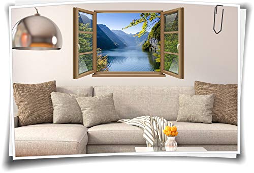 Medianlux Wand-Tattoo Wand-Bild Fenster Wald-See Berge Bäume Alpen Bayern Aufkleber Folie Deko Wohnzimmer Küche Folie Digitaldruck, 120x78cm wb22wb853-127700 von Medianlux