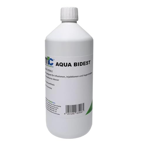 Aqua Bidest - 1 Liter, Laborwasser, Reinst-Wasser, bidstillierte Wasser, 2-fach destilliertes Wasser, durch Osmose entmineralisiert von Medicalcorner24
