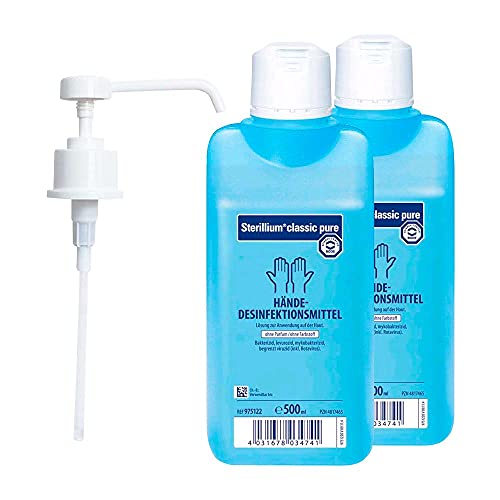 Bode Sterillium Classic Pure Händedesinfektionsmittel, 2x 500ml, inkl. 1x Bode Dosierpumpe für 500ml Flaschen von Medicalcorner24
