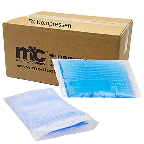 Medicalcorner24® Kalt Warm Kompressen mit Vliesstoffhüllen, Gel, 7,5 cm x 13 cm - 5 Stück von Medicalcorner24