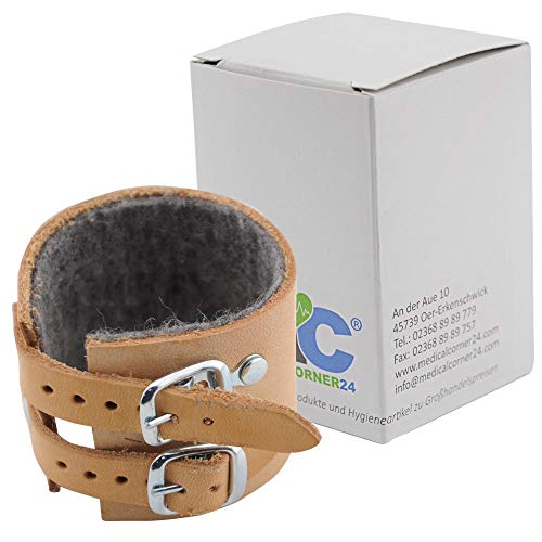 Medicalcorner24 MC24® Handgelenkriemen Handgelenk Bandage Leder, gefüttert, 2 Schnallen, Gr. 19, 1 Stück von Medicalcorner24