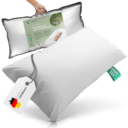 Medicate Zirbenkissen mit Daunen 40 x 80 cm – Kopfkissen für einen erholsamen Schlaf, 100% Natur Kissen für Entspannung & Komfort, Kopfkissen für Jede Schlafposition - Daunenkissen Made in Germany von Medicate