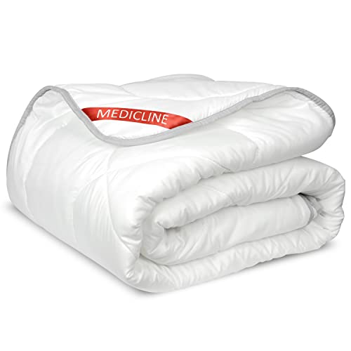 Medicline Steppdecke 200x220cm Bettdecke Ganzjahresdecke Schlafdecke Bezugsmaterial aus Mikrofaser mit Faden Gesteppt Silikonfüllung 200g/m2 Antiallergisch Waschbar bis 30 Grad (Weiß, 200 x 220 cm) von Medicline