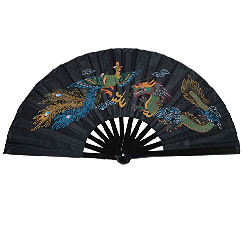 Medifier Chinesischer Klappfächer, für Kampf- und Tanzsport, Bambus, Dragon And Phoenix black background von Medifier