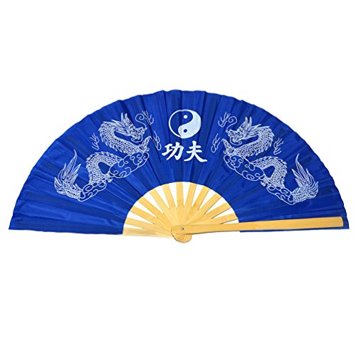 Medifier Chinesischer Klappfächer, für Kampf- und Tanzsport, Bambus, Dragon And Phoenix blue background von Medifier
