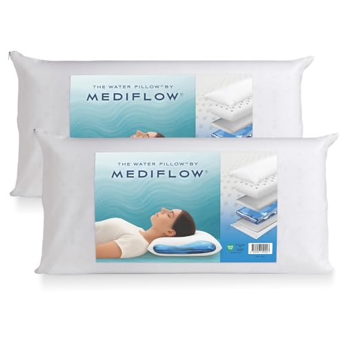 Mediflow Wasserkissen mit Memory-Schaumstoff, neu erfunden mit Wasserbasis-Technologie – Lindert klinisch erwiesen Nackenschmerzen und verbessert die Schlafqualität. (40 x 80 cm 2er-Set) von Mediflow