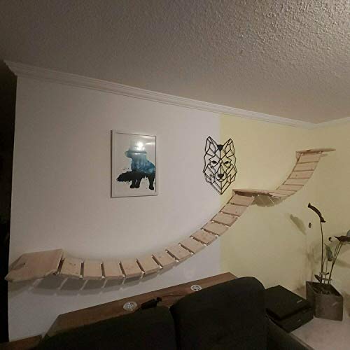 Medikratz Komplett-Set Katzen Hängebrücke; Große Katzen Kletterwand mit Wandpodesten auch für große Katzen geeignet (150cm + 200cm, Natur) von Medikratz