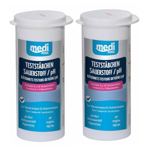 2 x 50 Teststreifen für Sauerstoff/pH Wert/Algenschutz Teststäbchen, Teststrips, 2 Dosen von Medipool