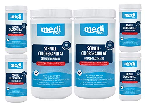 MEGA Spar-Pack | 6 x Schnell-Chlor Granulat 1,0 kg | mediPOOL (501601MP) | sehr schnell lösliches Chlorgranulat zur Stoß- und Dauerdesinfektion von Medipool