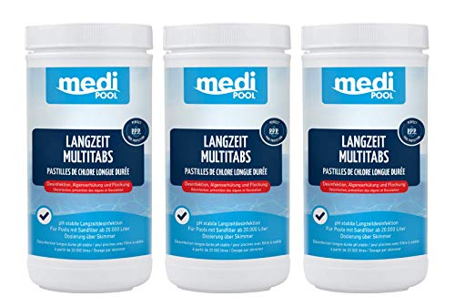 mediPOOL 507601MP Langzeit MultiTabs 200g, 3 x 1KG, Chlor Multifunktionstabletten von Medipool