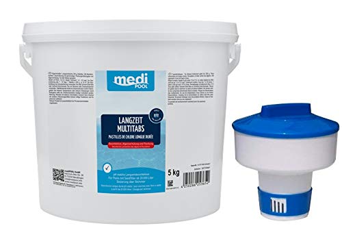 mediPOOL 507605MP Langzeit MultiTabs 200g, 5KG, Chlor Multifunktionstabletten und Dosierschwimmer für 200gr. Tabletten von Medipool