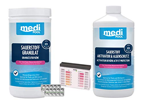 Medipool Set 1 x Sauerstoff Granulat 1,0 kg + 1 x Aktivsauerstoff Aktivator 1,0 l + DPD4/pH Wert Tester + je 20 pH und DPD4 Tabletten von Medipool