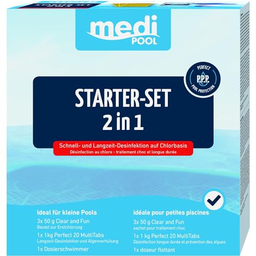 Medipool - Starter Set 2in1: Perfect 20 MultiTabs, Schwimm-Dosierer, 3 x Dosierbeutel zur Schockchlorung von Medipool