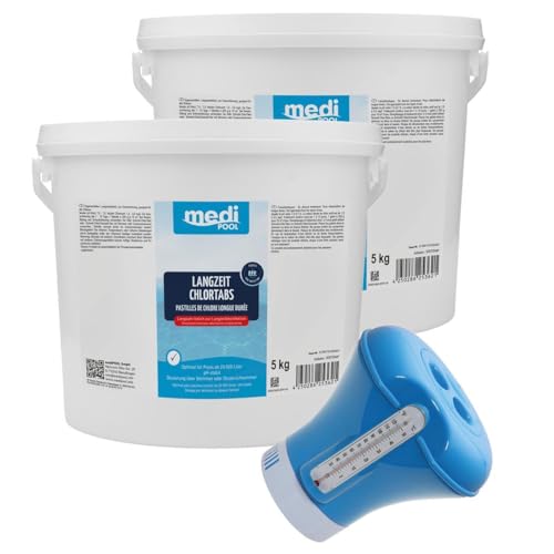 Medipool Wasserpflegeset Langzeit ChlorTabs (je 200g), 2X 5 kg Langzeit Chlortabletten und Dosierschwimmer von Medipool