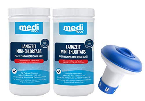 Medipool Langzeit MiniChlorTabs 20g, 2 x 1KG, Chlor Langzeittabletten und Dosierschwimmer für 20gr. Tabletten von Medipool